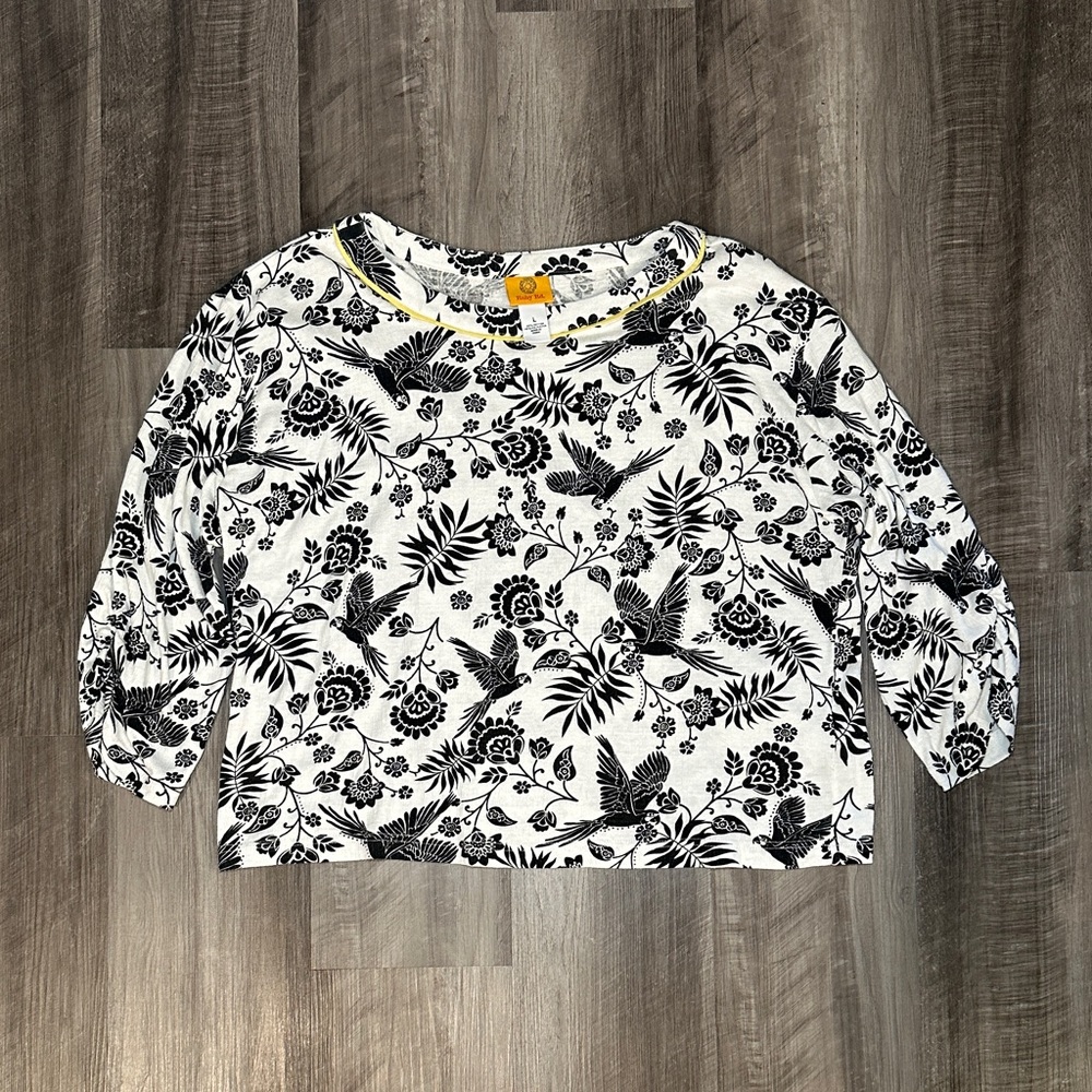 Ruby Rd. Macaw Parrot Long Sleeve Gauze Style Long Sleeve Top - Large